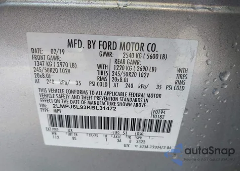 2019 Lincoln Nautilus Reserve z USA, uszkodzony, nr VIN 2LMPJ6L93KBL31472